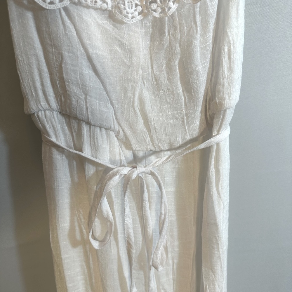 Mille Gabrielle Off The Shoulder Lace Trim Maxi White Dress Belt Lined Size L - Picture 9 of 13